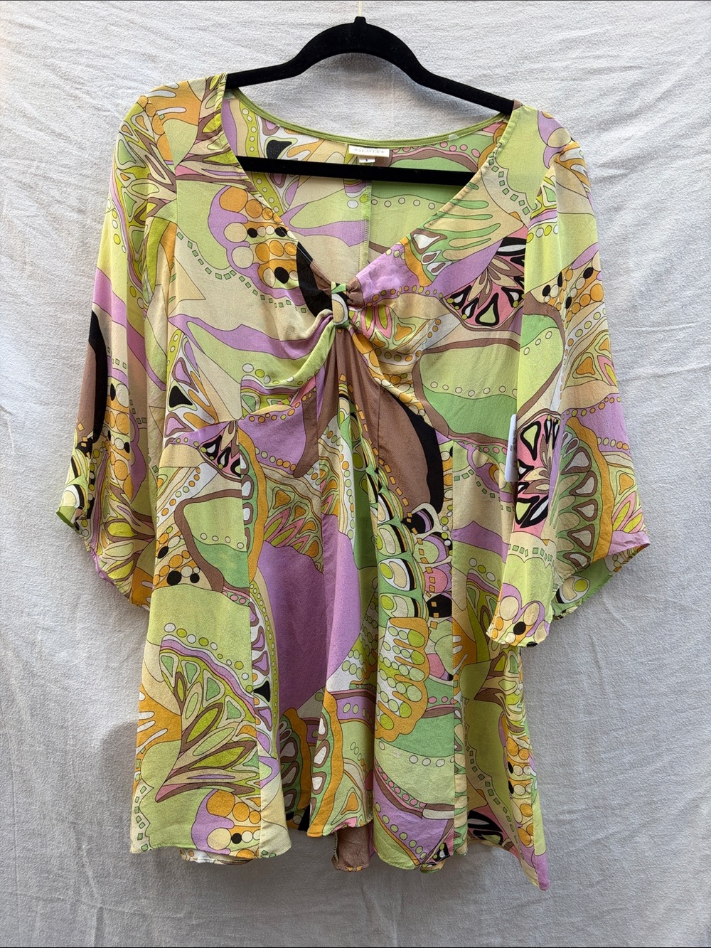Printed Knot-Front Women's Top in Pastel Green & Lavender